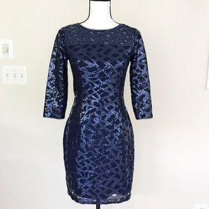 Aidan Mattox Navy Blue Sequin Mini Dress